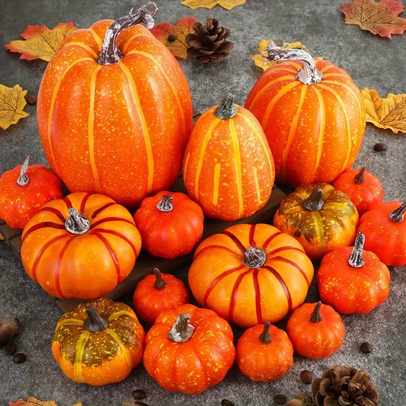 7pcs Pumpkin Autumn Decor Outdoor Orange Foam Plastic Fake Artificial Pumpkin Halloween Harvest Festival Home Table Decor