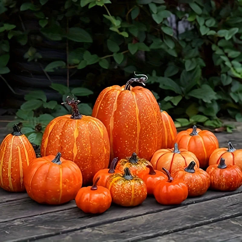 7pcs Pumpkin Autumn Decor Outdoor Orange Foam Plastic Fake Artificial Pumpkin Halloween Harvest Festival Home Table Decor