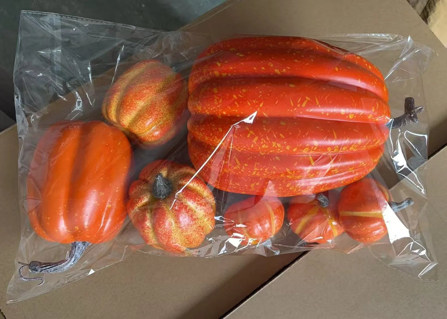 7pcs Pumpkin Autumn Decor Outdoor Orange Foam Plastic Fake Artificial Pumpkin Halloween Harvest Festival Home Table Decor