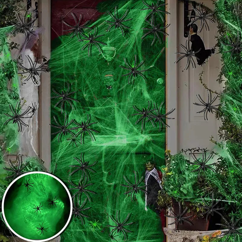 2025 Halloween Glowing Spider Webs – Luminous Cobweb & Spiders for Haunted House Decor