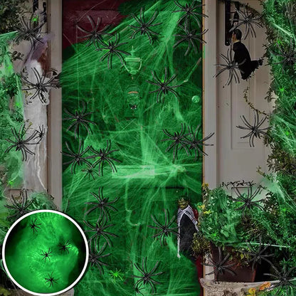 2025 Halloween Glowing Spider Webs – Luminous Cobweb & Spiders for Haunted House Decor