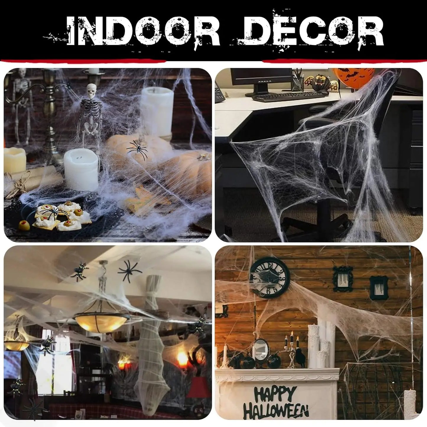 200 sqft Stretch Spider Webs with Fake Spiders – Halloween Indoor & Outdoor Decor
