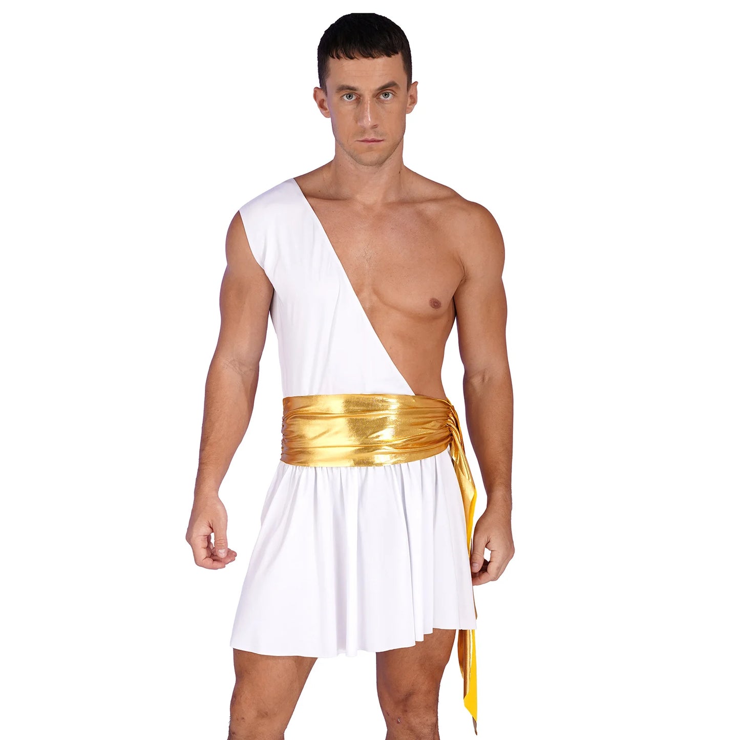 Men’s Ancient Greek God Costume – One-Shoulder Warrior Skirt for Halloween & Performance
