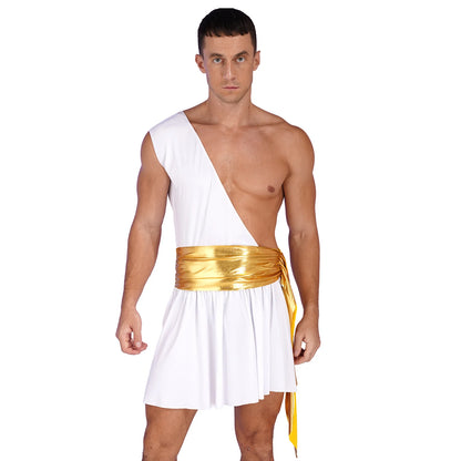 Men’s Ancient Greek God Costume – One-Shoulder Warrior Skirt for Halloween & Performance