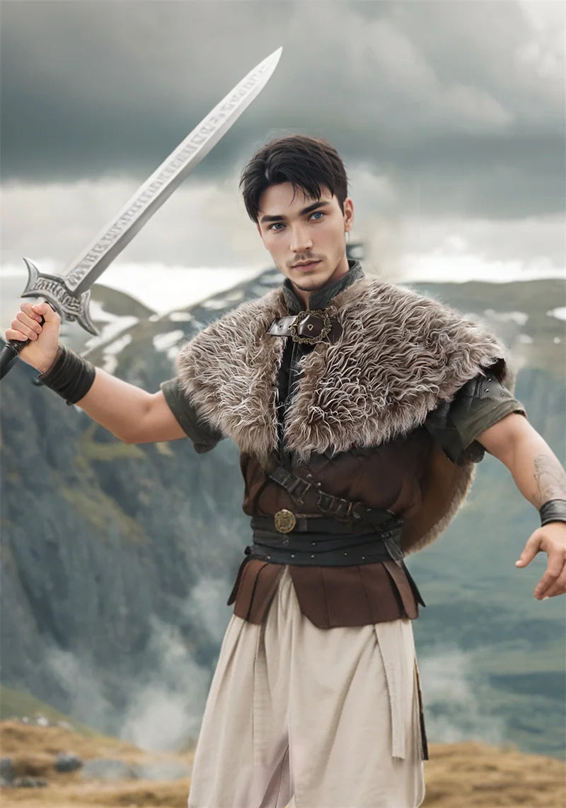 Viking Fur Collar Cloak – Men’s Medieval Renaissance Warrior Cape for Halloween & LARP.