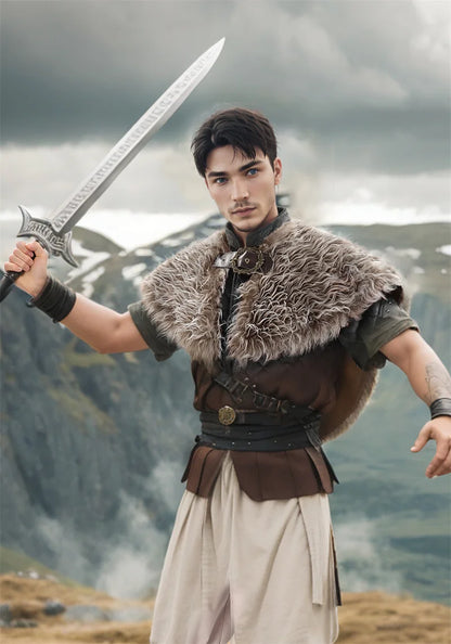 Viking Fur Collar Cloak – Men’s Medieval Renaissance Warrior Cape for Halloween & LARP.