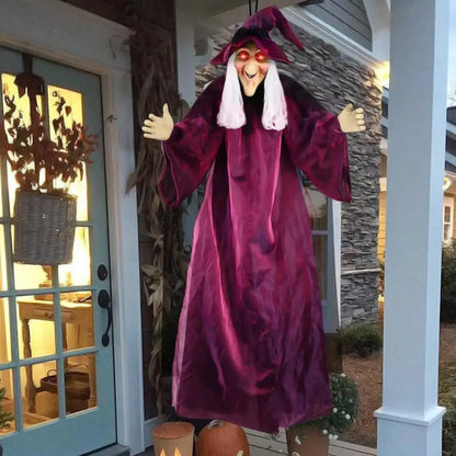 Life-Size Talking Witch – Voice-Controlled Animatronic with Glowing Eyes & Screams | Spooky Outdoor Halloween Decor