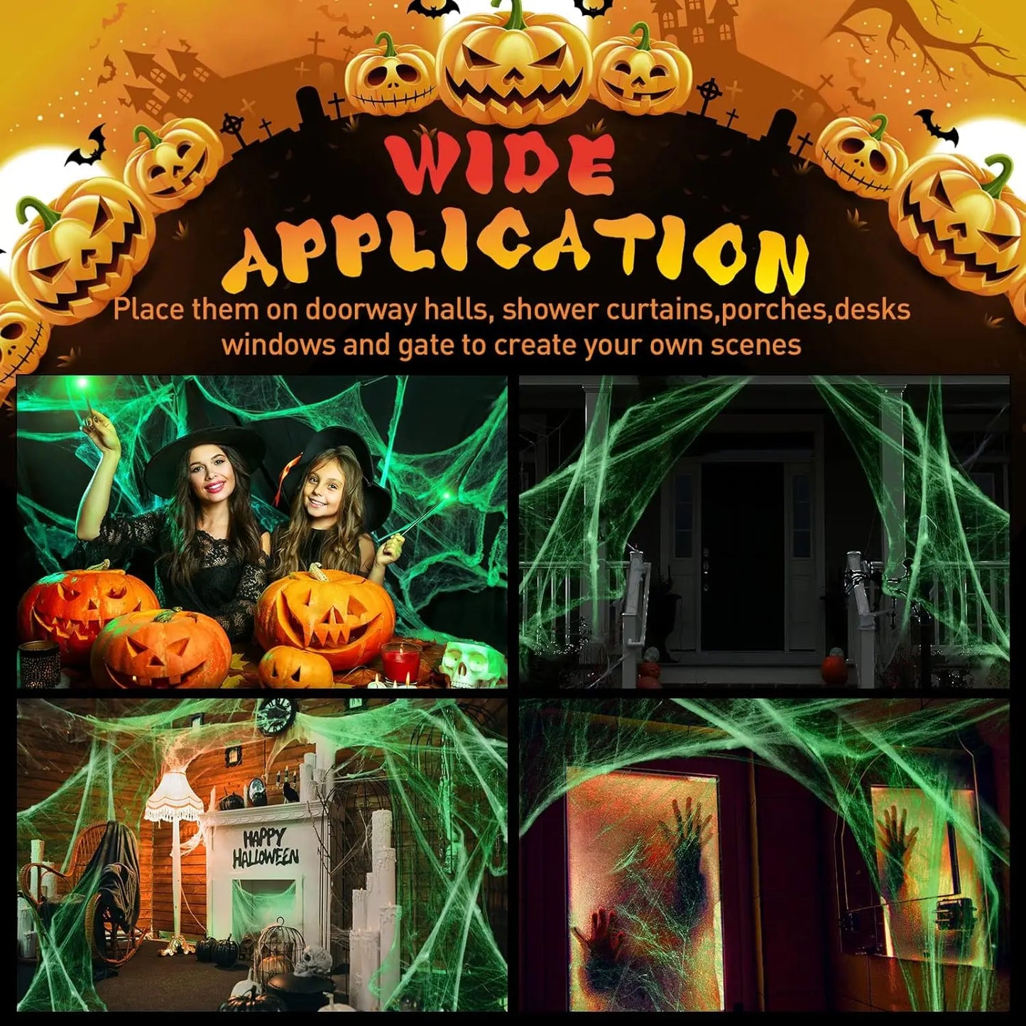 2025 Halloween Glowing Spider Webs – Luminous Cobweb & Spiders for Haunted House Decor