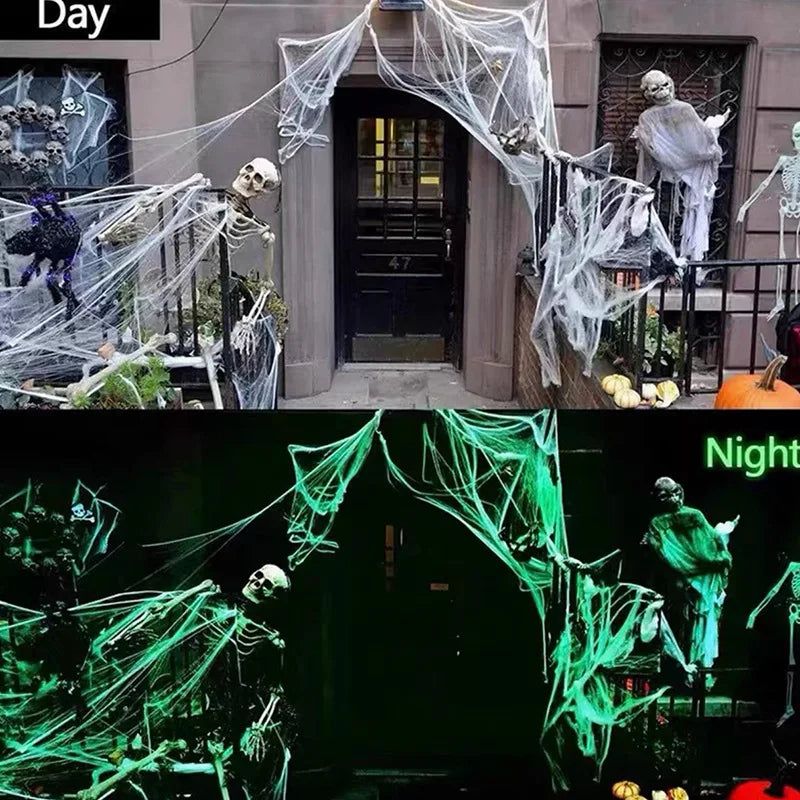 2025 Halloween Glowing Spider Webs – Luminous Cobweb & Spiders for Haunted House Decor