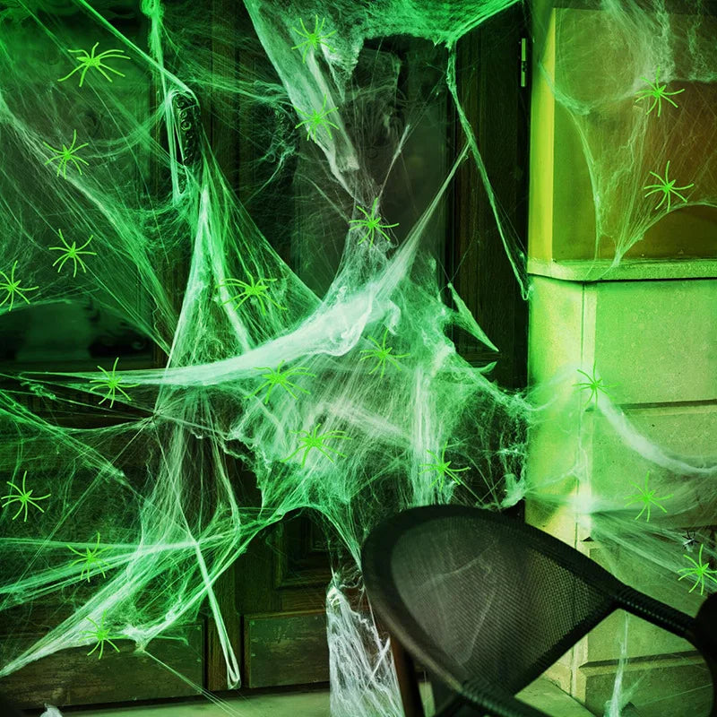 2025 Halloween Glowing Spider Webs – Luminous Cobweb & Spiders for Haunted House Decor