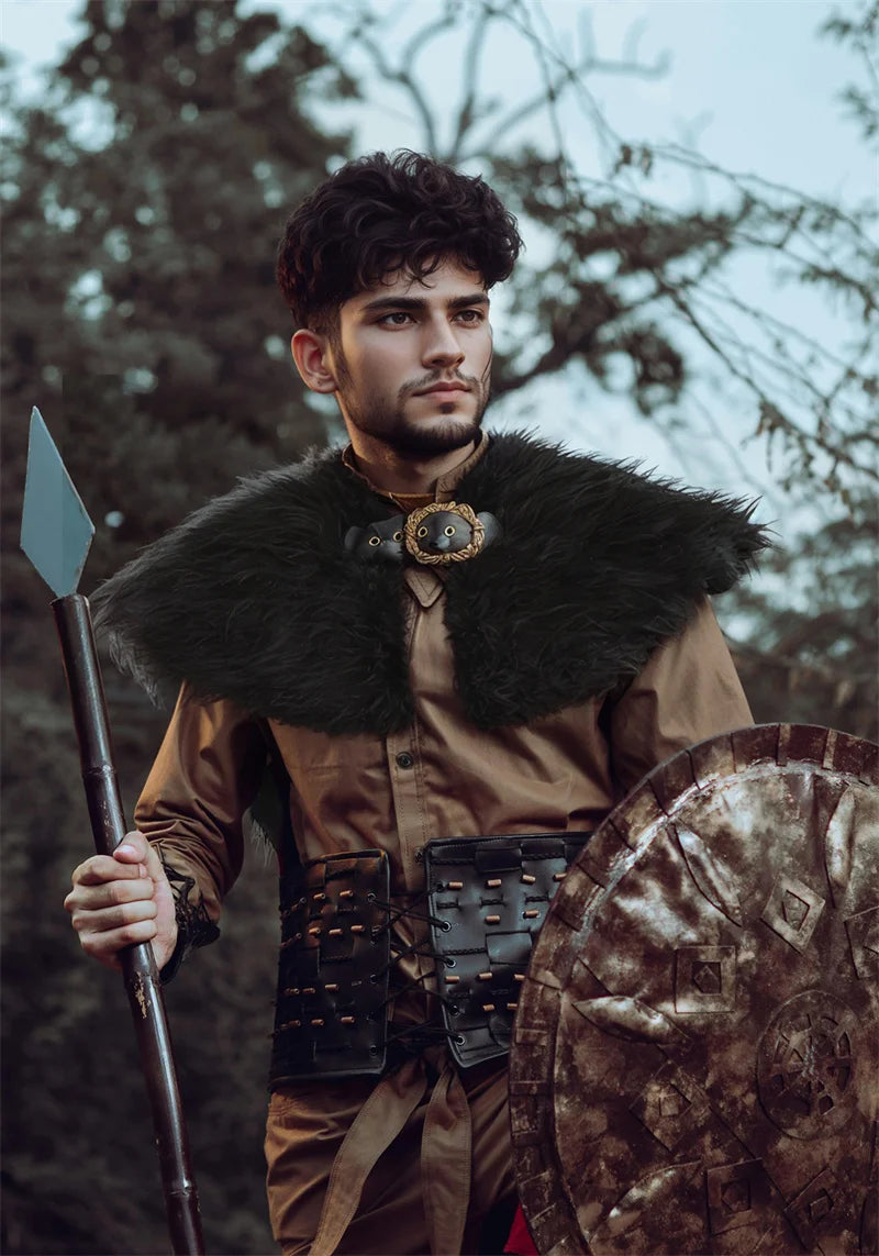 Viking Fur Collar Cloak – Men’s Medieval Renaissance Warrior Cape for Halloween & LARP.