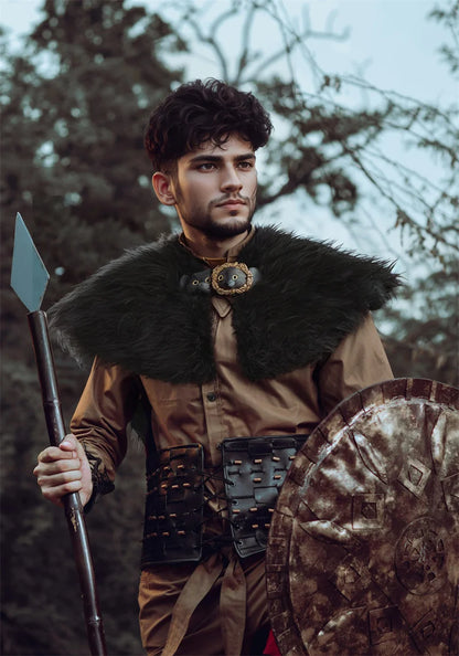 Viking Fur Collar Cloak – Men’s Medieval Renaissance Warrior Cape for Halloween & LARP.