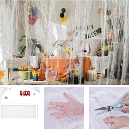 76x183cm Black Creepy Halloween Gauze – Spooky Cloth for Window, Door, Wall, or Table Decor.
