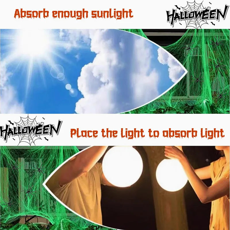 2025 Halloween Glowing Spider Webs – Luminous Cobweb & Spiders for Haunted House Decor