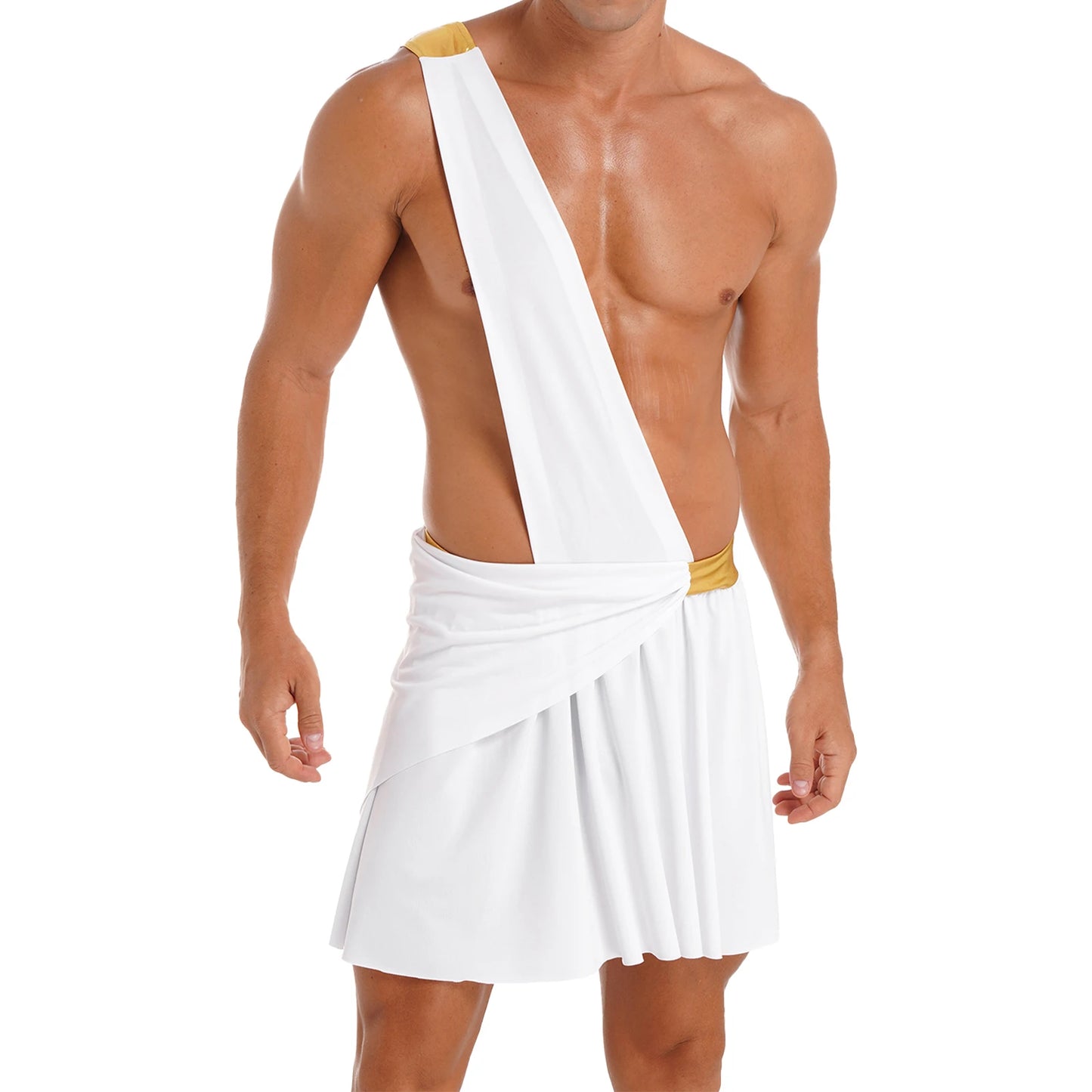 Men’s Ancient Greek God Costume – One-Shoulder Warrior Skirt for Halloween & Performance