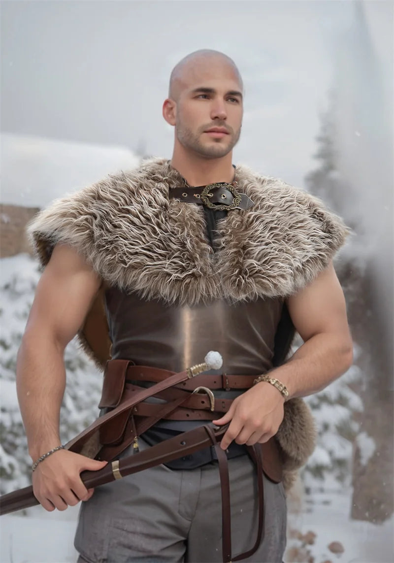 Viking Fur Collar Cloak – Men’s Medieval Renaissance Warrior Cape for Halloween & LARP.