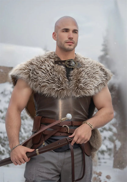 Viking Fur Collar Cloak – Men’s Medieval Renaissance Warrior Cape for Halloween & LARP.