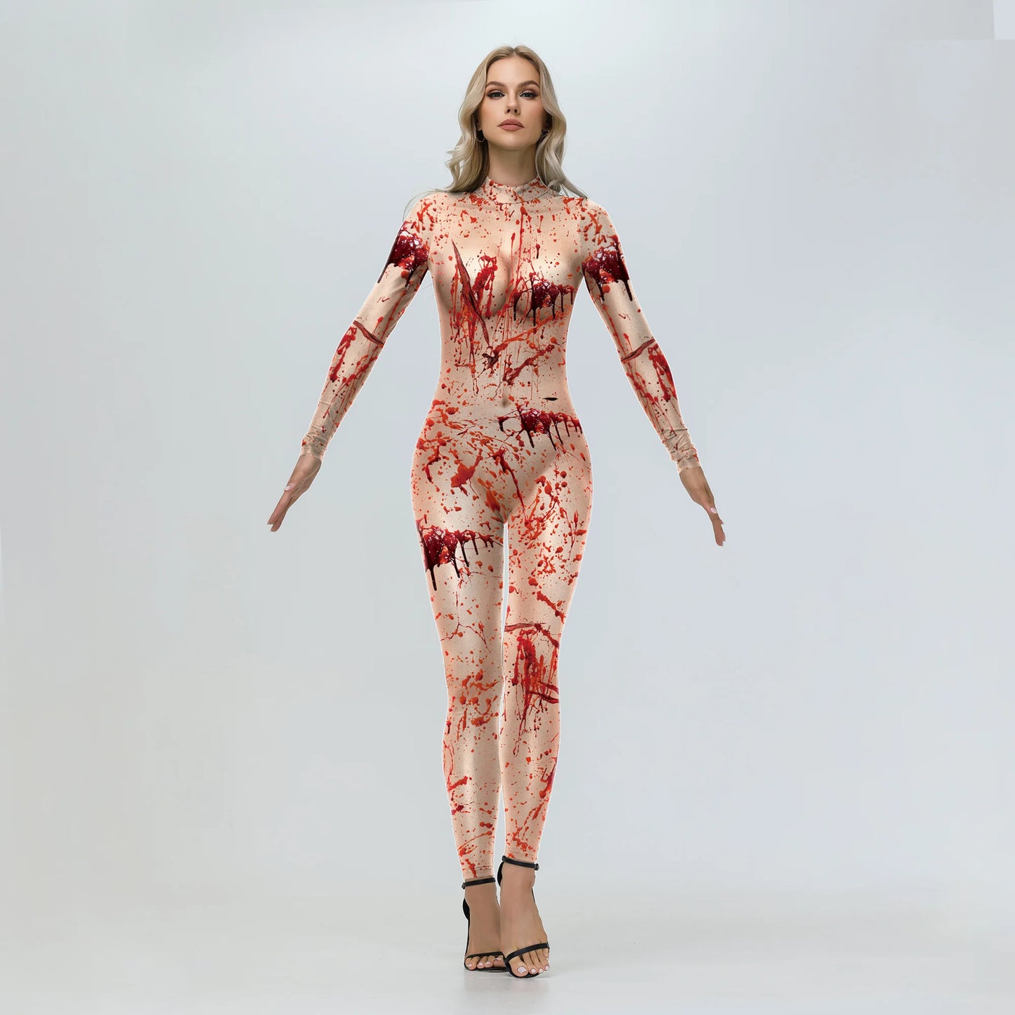 Women's Scary Bloody Print Bodysuit – Halloween Carnival Cosplay Romper