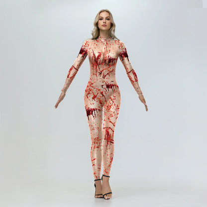Women's Scary Bloody Print Bodysuit – Halloween Carnival Cosplay Romper
