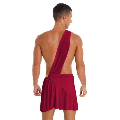 Men’s Ancient Greek God Costume – One-Shoulder Warrior Skirt for Halloween & Performance