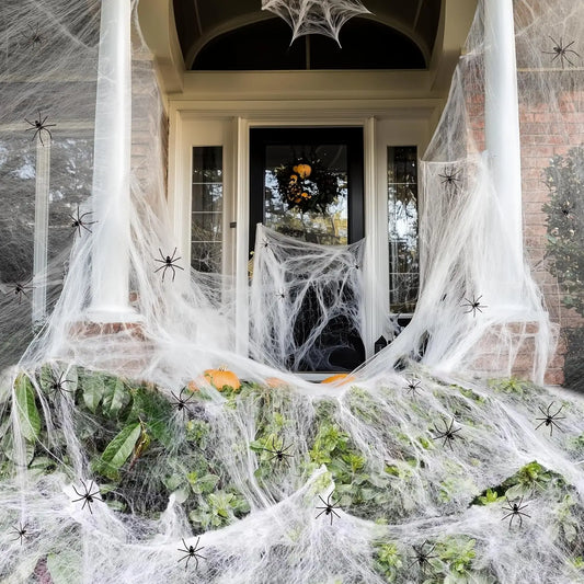 200 sqft Stretch Spider Webs with Fake Spiders – Halloween Indoor & Outdoor Decor