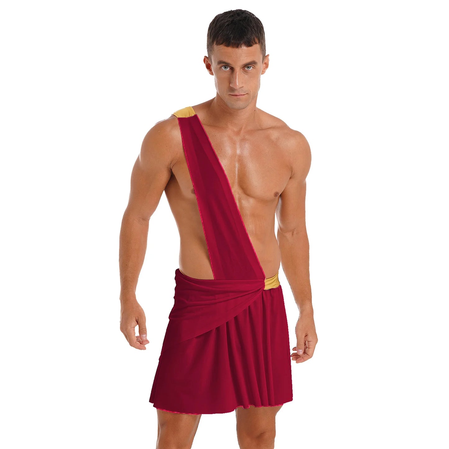 Men’s Ancient Greek God Costume – One-Shoulder Warrior Skirt for Halloween & Performance