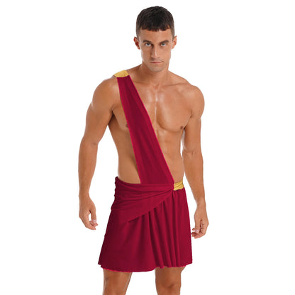 Men’s Ancient Greek God Costume – One-Shoulder Warrior Skirt for Halloween & Performance