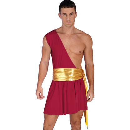 Men’s Ancient Greek God Costume – One-Shoulder Warrior Skirt for Halloween & Performance