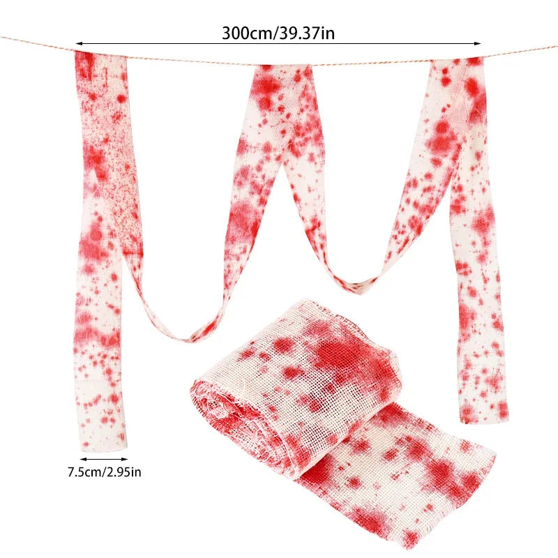 3m/5m Halloween Bloody Gauze Bandage – Horror Isolation Belt Prop for Haunted House & Party Decor