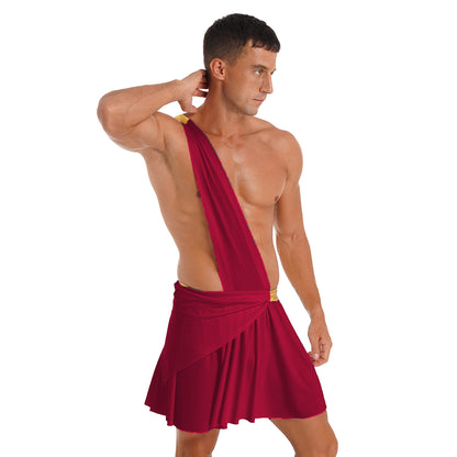 Men’s Ancient Greek God Costume – One-Shoulder Warrior Skirt for Halloween & Performance