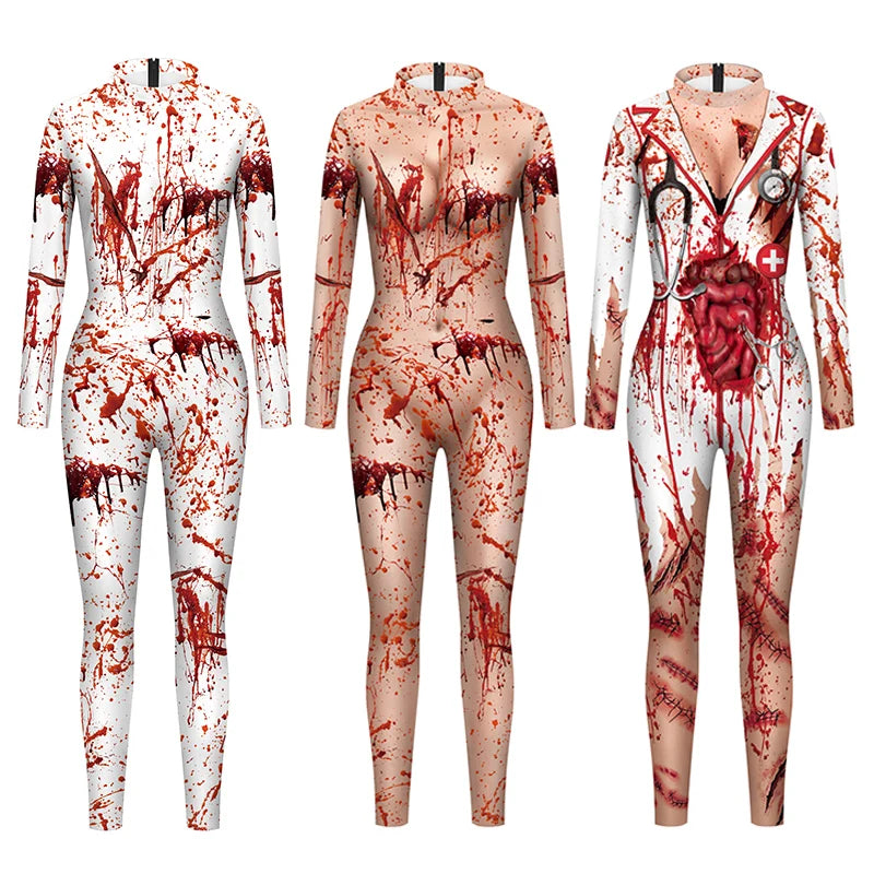 Women's Scary Bloody Print Bodysuit – Halloween Carnival Cosplay Romper