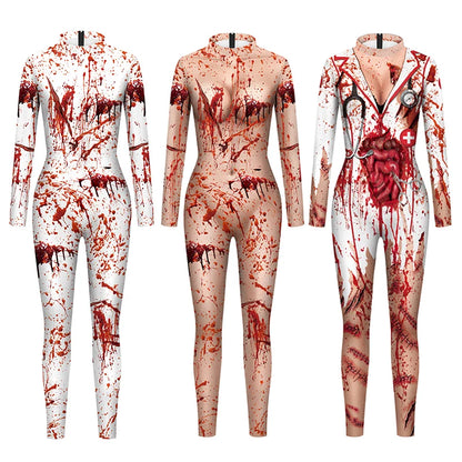 Women's Scary Bloody Print Bodysuit – Halloween Carnival Cosplay Romper