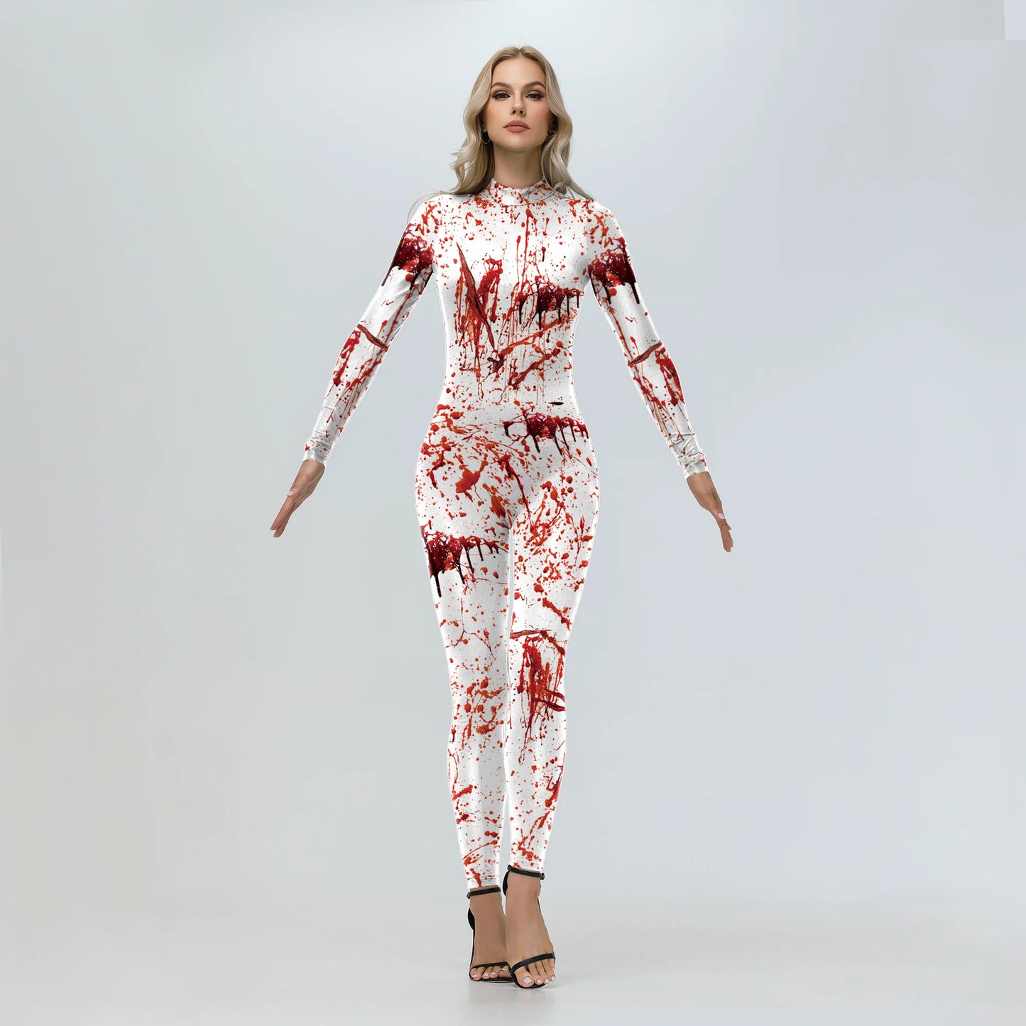 Women's Scary Bloody Print Bodysuit – Halloween Carnival Cosplay Romper