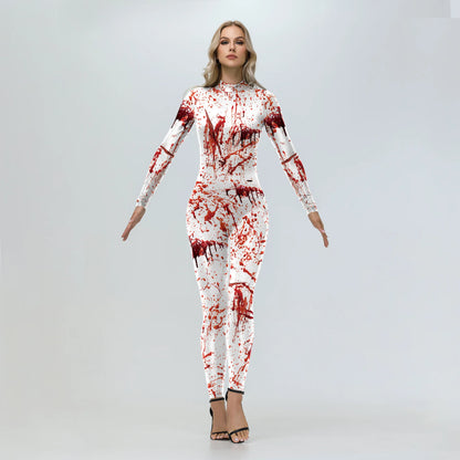 Women's Scary Bloody Print Bodysuit – Halloween Carnival Cosplay Romper