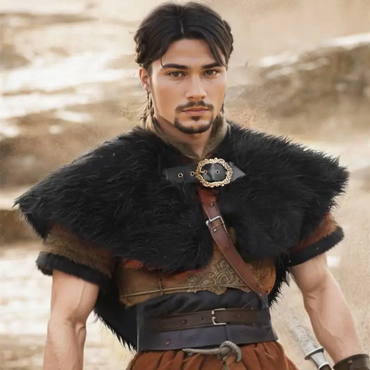 Viking Fur Collar Cloak – Men’s Medieval Renaissance Warrior Cape for Halloween & LARP.