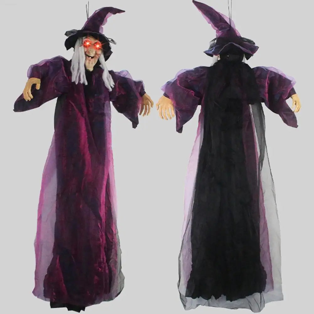 Life-Size Talking Witch – Voice-Controlled Animatronic with Glowing Eyes & Screams | Spooky Outdoor Halloween Decor