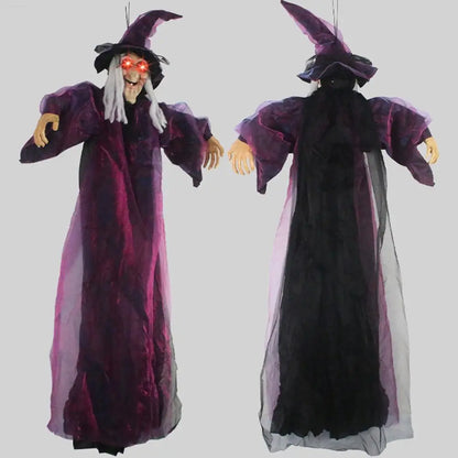 Life-Size Talking Witch – Voice-Controlled Animatronic with Glowing Eyes & Screams | Spooky Outdoor Halloween Decor