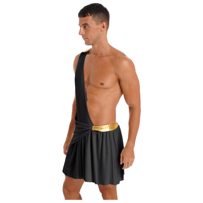 Men’s Ancient Greek God Costume – One-Shoulder Warrior Skirt for Halloween & Performance