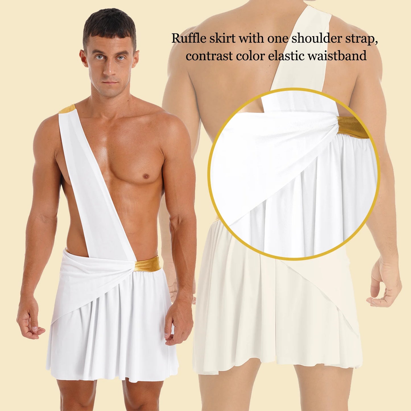 Men’s Ancient Greek God Costume – One-Shoulder Warrior Skirt for Halloween & Performance