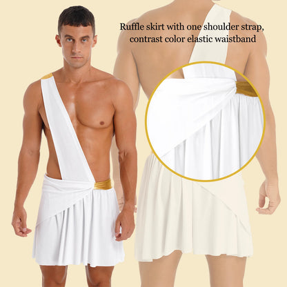 Men’s Ancient Greek God Costume – One-Shoulder Warrior Skirt for Halloween & Performance