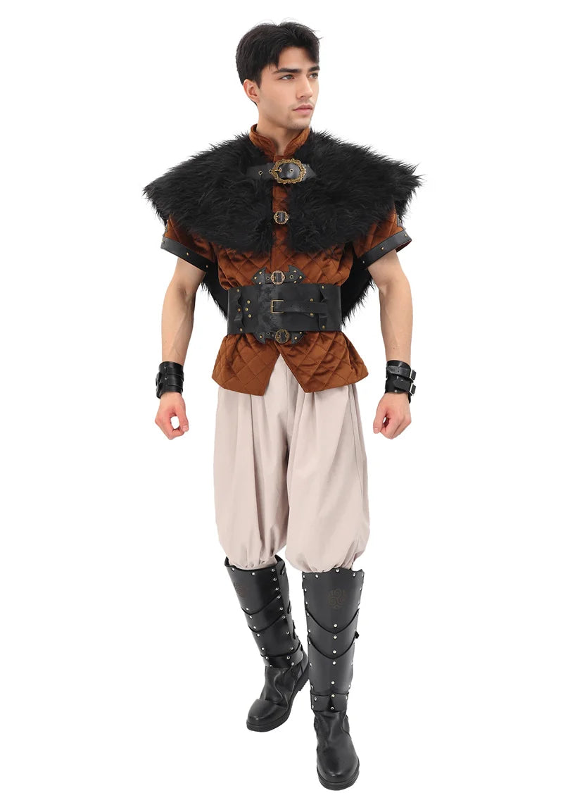 Viking Fur Collar Cloak – Men’s Medieval Renaissance Warrior Cape for Halloween & LARP.