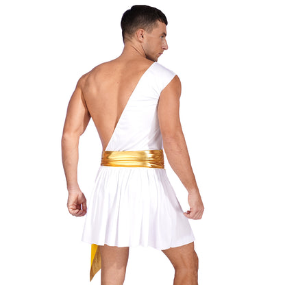 Men’s Ancient Greek God Costume – One-Shoulder Warrior Skirt for Halloween & Performance