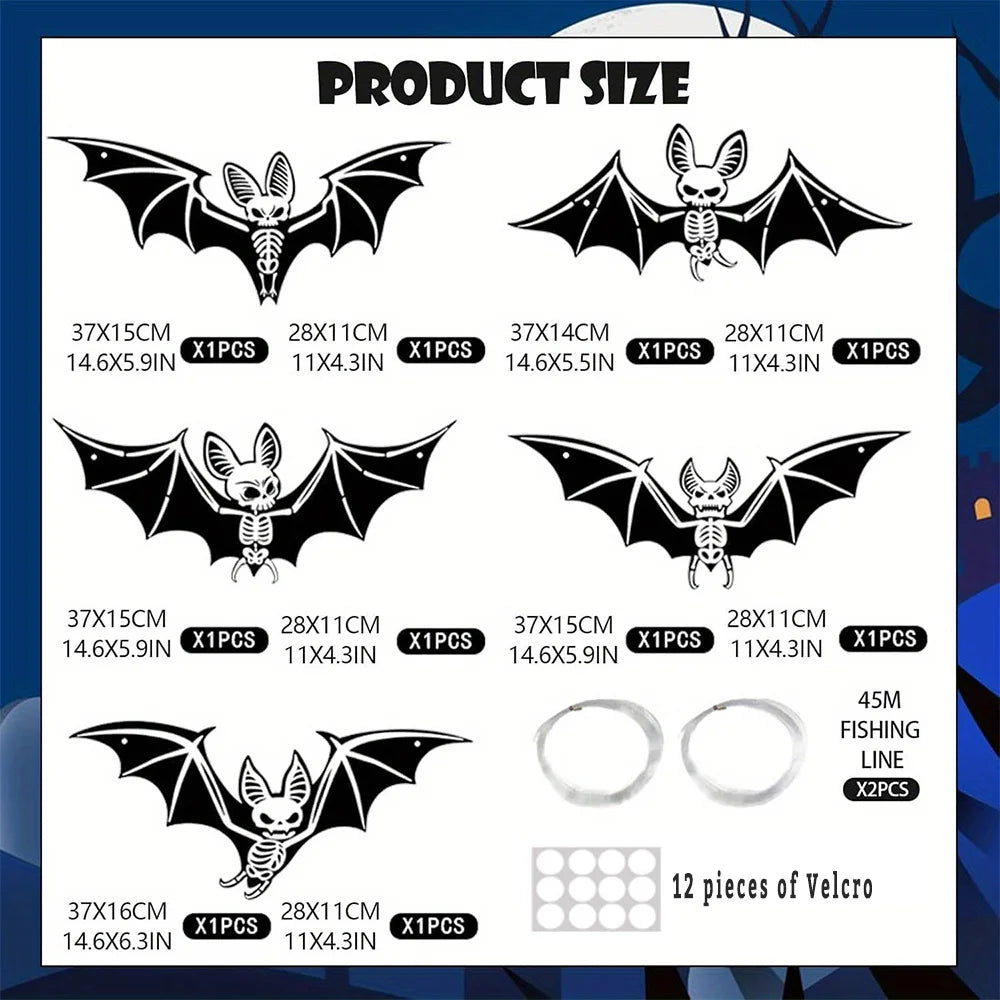 10pcs Glow-in-the-Dark 3D Bats – Green Hanging Halloween Decorations for Haunted Houses & Parties