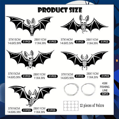 10pcs Glow-in-the-Dark 3D Bats – Green Hanging Halloween Decorations for Haunted Houses & Parties