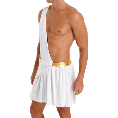 Men’s Ancient Greek God Costume – One-Shoulder Warrior Skirt for Halloween & Performance