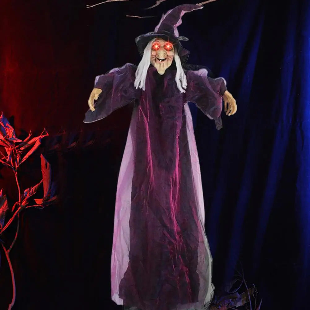 Life-Size Talking Witch – Voice-Controlled Animatronic with Glowing Eyes & Screams | Spooky Outdoor Halloween Decor