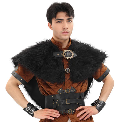 Viking Fur Collar Cloak – Men’s Medieval Renaissance Warrior Cape for Halloween & LARP.