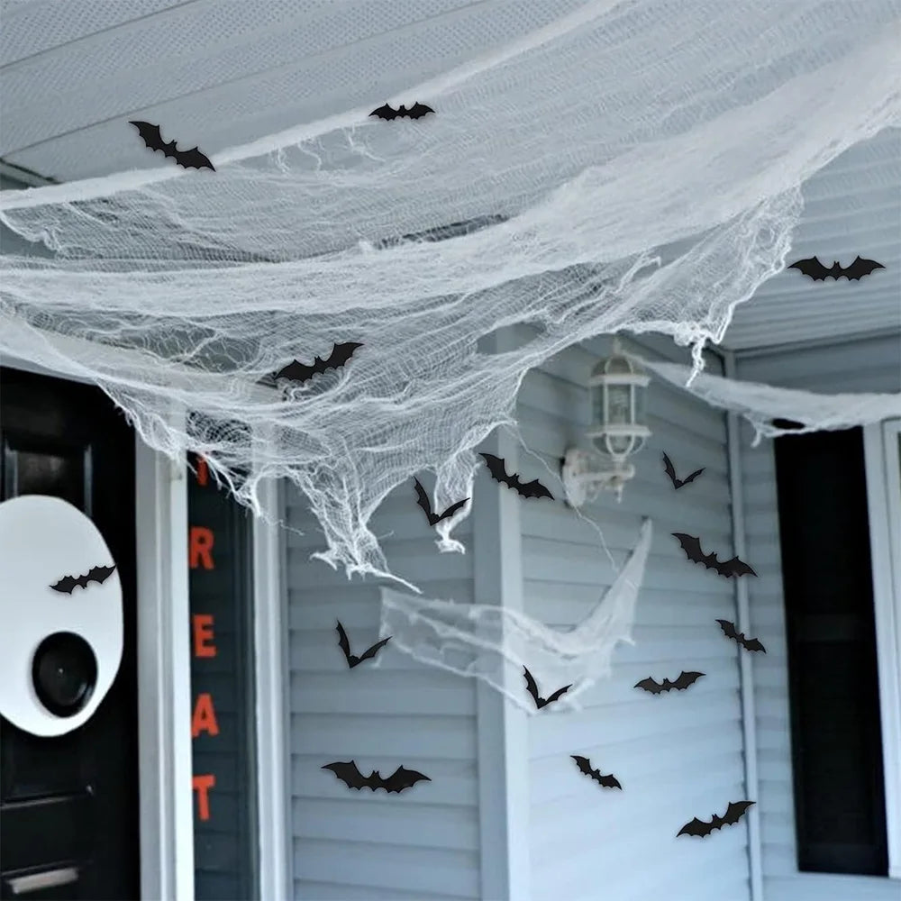76x183cm Black Creepy Halloween Gauze – Spooky Cloth for Window, Door, Wall, or Table Decor.