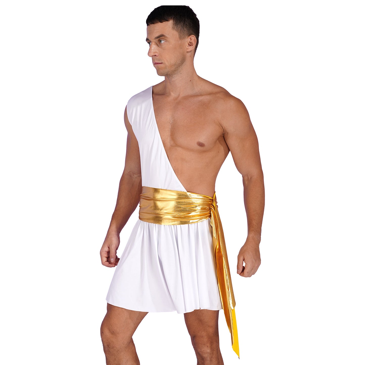 Men’s Ancient Greek God Costume – One-Shoulder Warrior Skirt for Halloween & Performance
