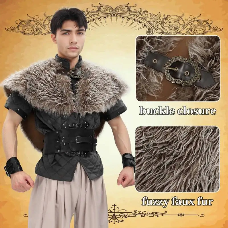 Viking Fur Collar Cloak – Men’s Medieval Renaissance Warrior Cape for Halloween & LARP.